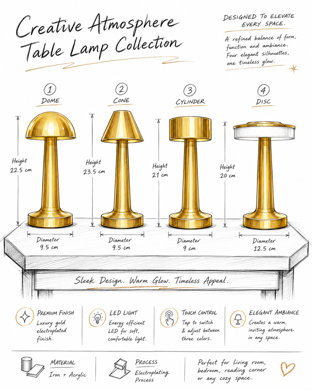 Rechargeable Table Lamp with Touch Dimming for Restaurants & Bars