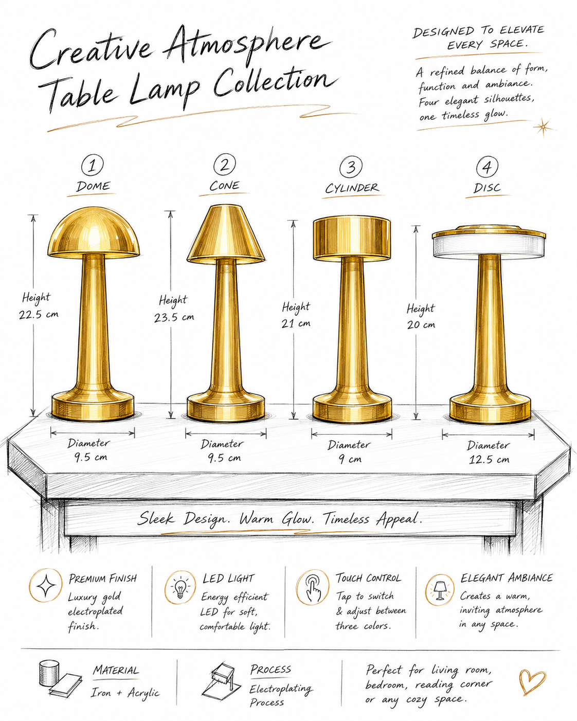 Rechargeable Table Lamp with Touch Dimming for Restaurants & Bars