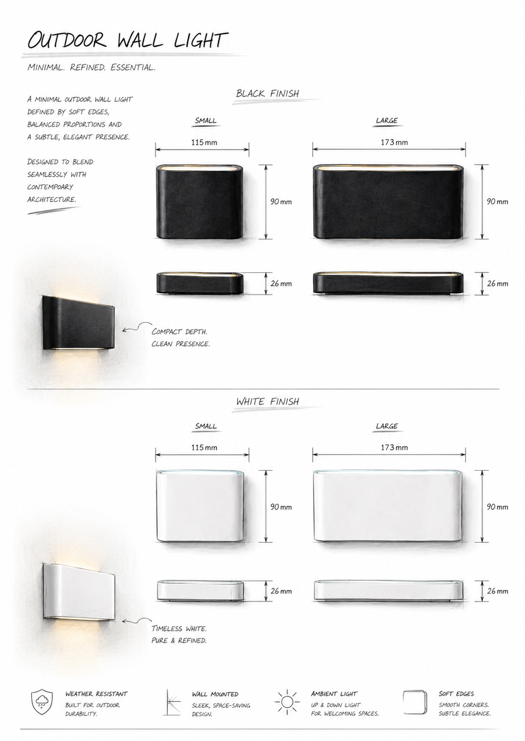 Modern Outdoor Up & Down Wall Light for Homes, Hotels & Gardens